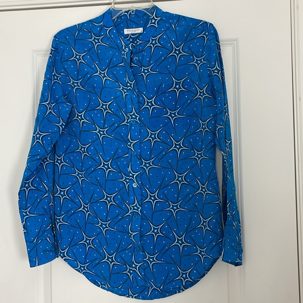 Equipment Femme 100% Silk Star Print Button Front Shirt Mid Century Modern